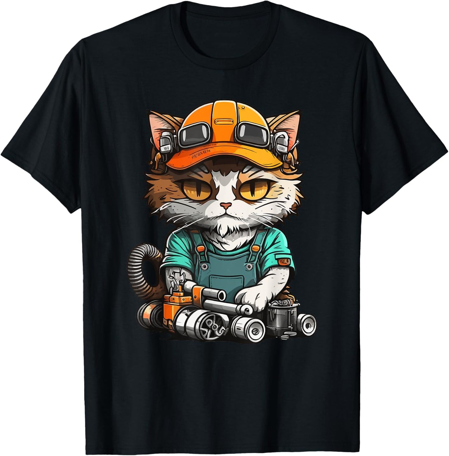 Manga Mechanic Cat - Repair Fun with Cat Flair T-Shirt - T-Shirt | Black