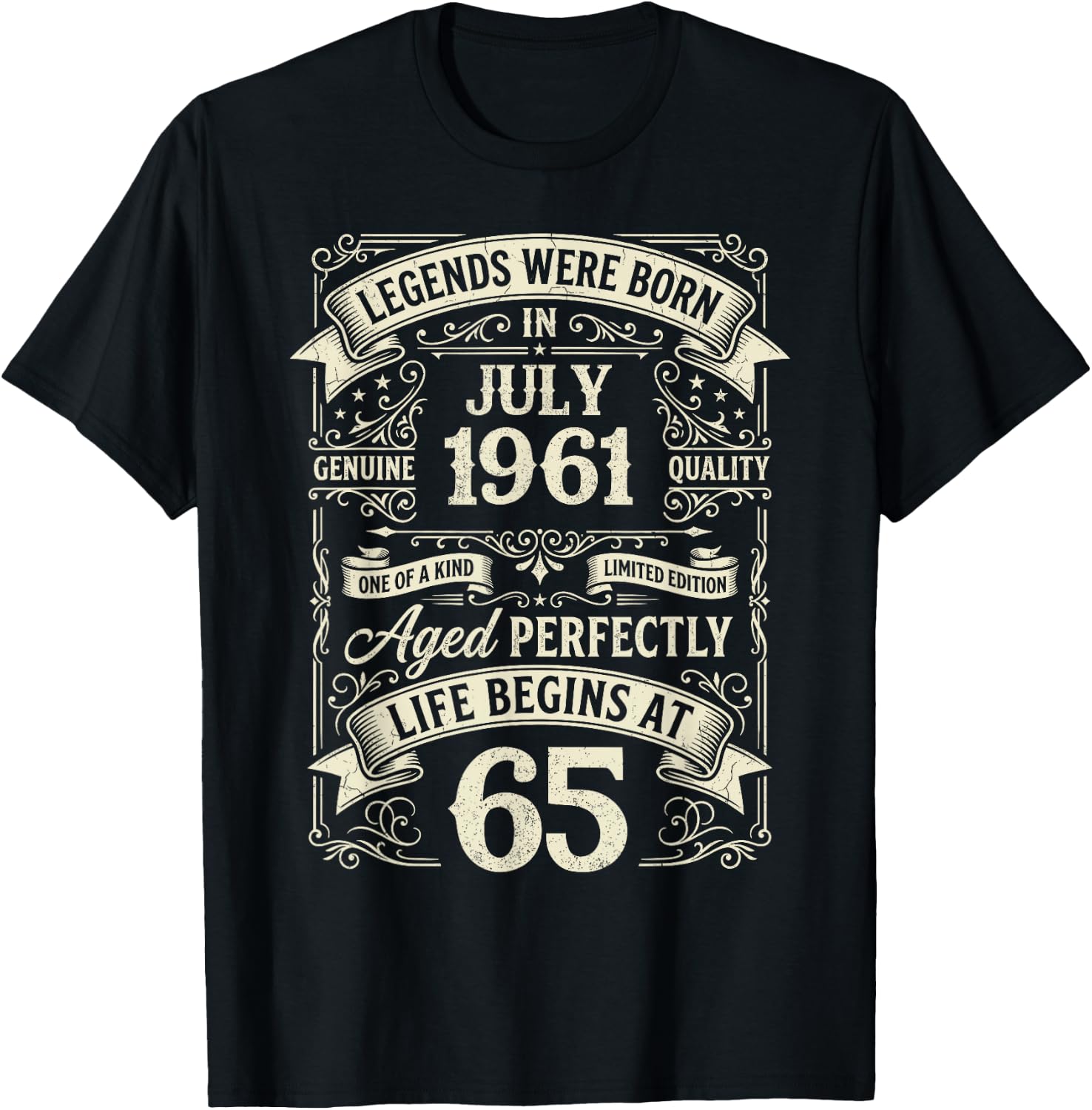 Vintage 65th Birthday Legends Born in July 1961 T-Shirt - T-Shirt | Black