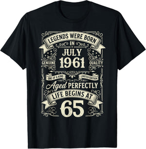 Vintage 65th Birthday Legends Born in July 1961 T-Shirt - T-Shirt | Black