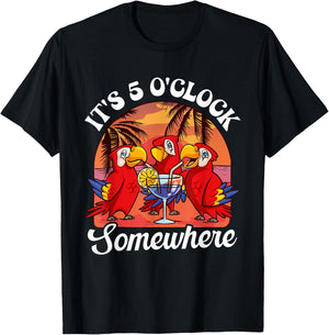 It's already 5 o'clock somewhere holiday drinking parrot T-Shirt - T-Shirt | Black
