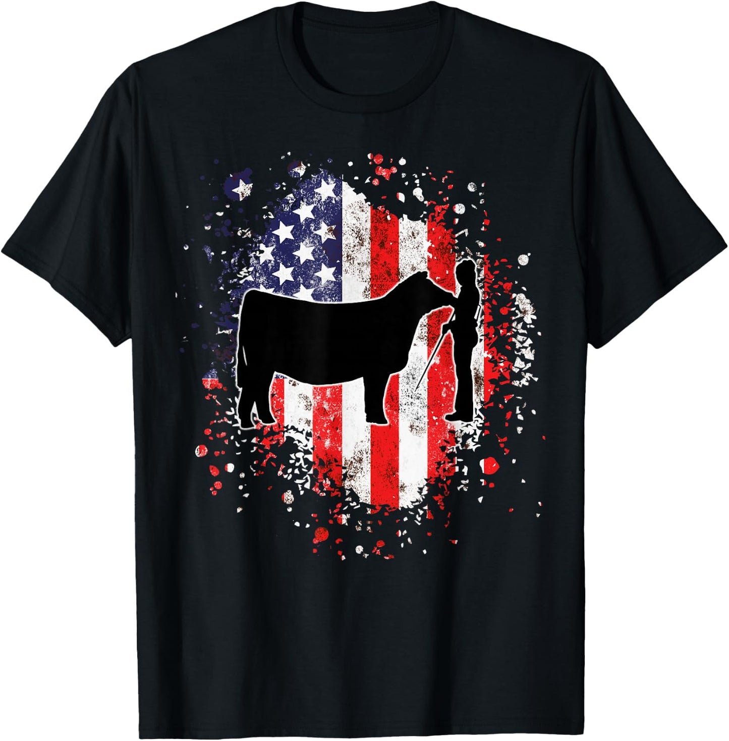 Patriotic Showmanship Girl and Show Stock Steer T-Shirt - T-Shirt | Black