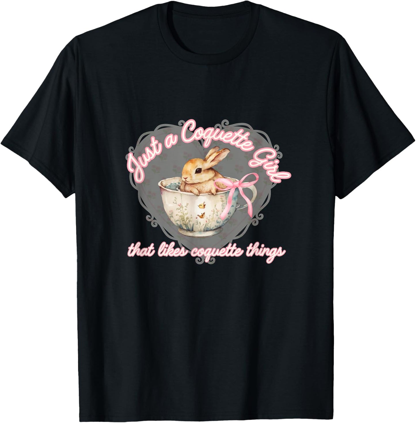 Coquette Bow Simple Pink Cute Girl, Bunny Coquette Things T-Shirt - T-Shirt | Black
