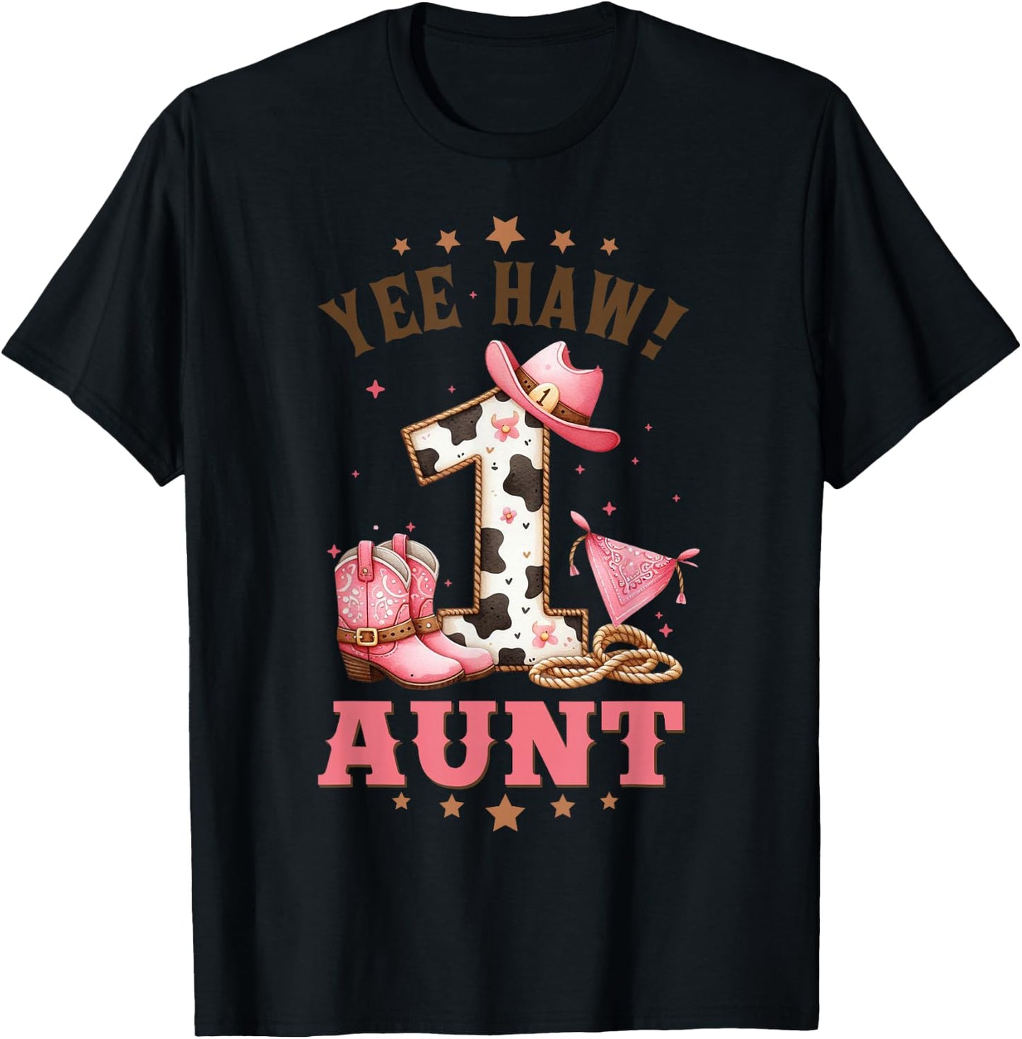 Aunt Of The Birthday Cow Girl Rodeo Cowgirl 1st Birthday T-Shirt - T-Shirt | Black