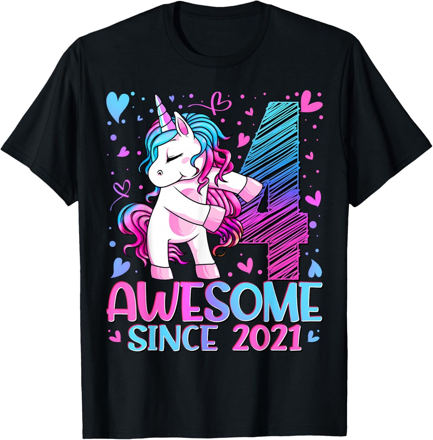 4 Year Old Unicorn Gifts For Girls 4th Birthday Girl Party T-Shirt - T-Shirt | Black