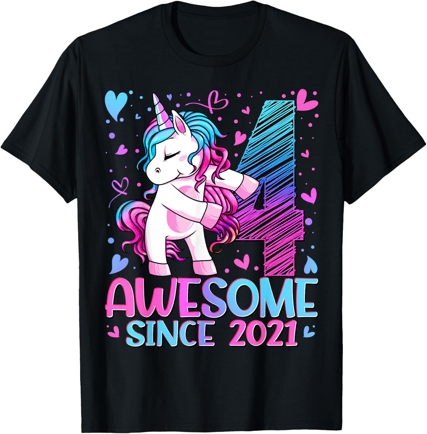 4 Year Old Unicorn Gifts For Girls 4th Birthday Girl Party T-Shirt - T-Shirt | Black