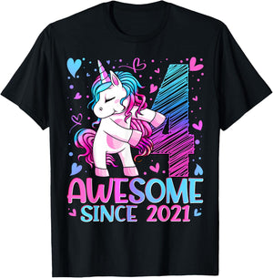 4 Year Old Unicorn Gifts For Girls 4th Birthday Girl Party T-Shirt - T-Shirt | Black