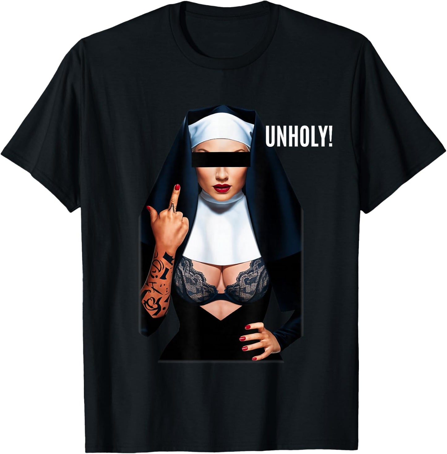 Unholy Sexy Nun Tattoo , Black, S T-Shirt - T-Shirt | Black