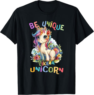 Baby Unicorn with Flowers Be Unique Like Nicorns Daughter T-Shirt - T-Shirt | Black