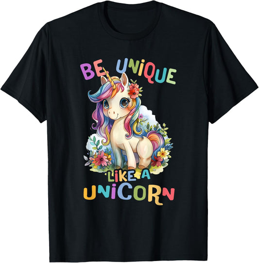 Baby Unicorn with Flowers Be Unique Like Nicorns Daughter T-Shirt - T-Shirt | Black