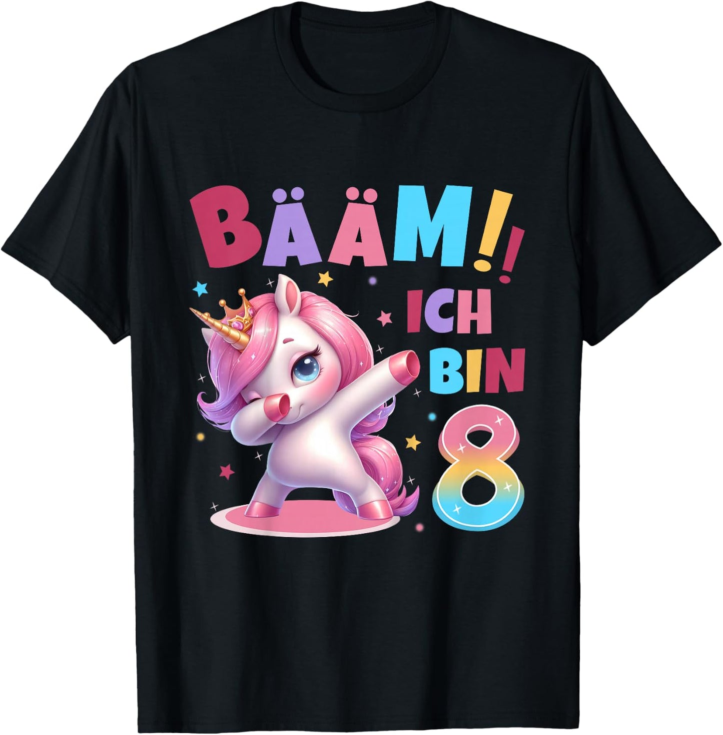 Children's 8th Birthday Girl 8 Years Unicorn Party Outfit Unicorn , black T-Shirt - T-Shirt | Black