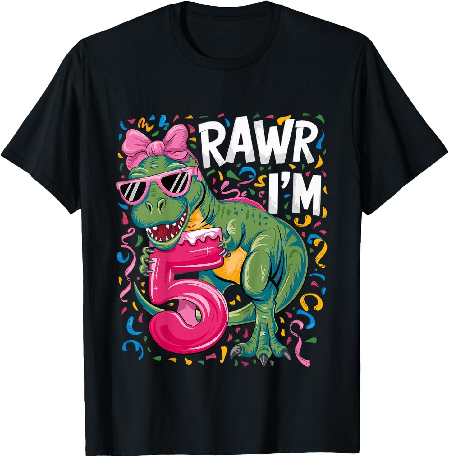 5 Year Old T Rex Dinosaur 5nd Birthday Girl T-Shirt - T-Shirt | Black