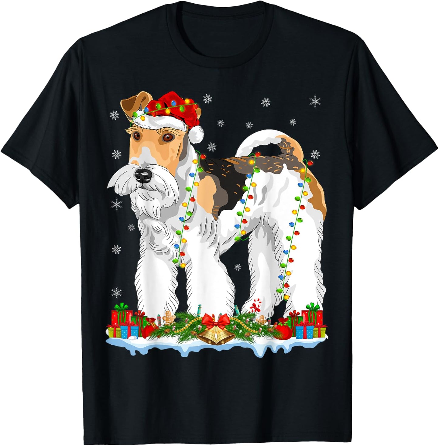 Wire Fox Terrier Dog Xmas Lights Wire Fox Terrier Christmas T-Shirt - T-Shirt | Black