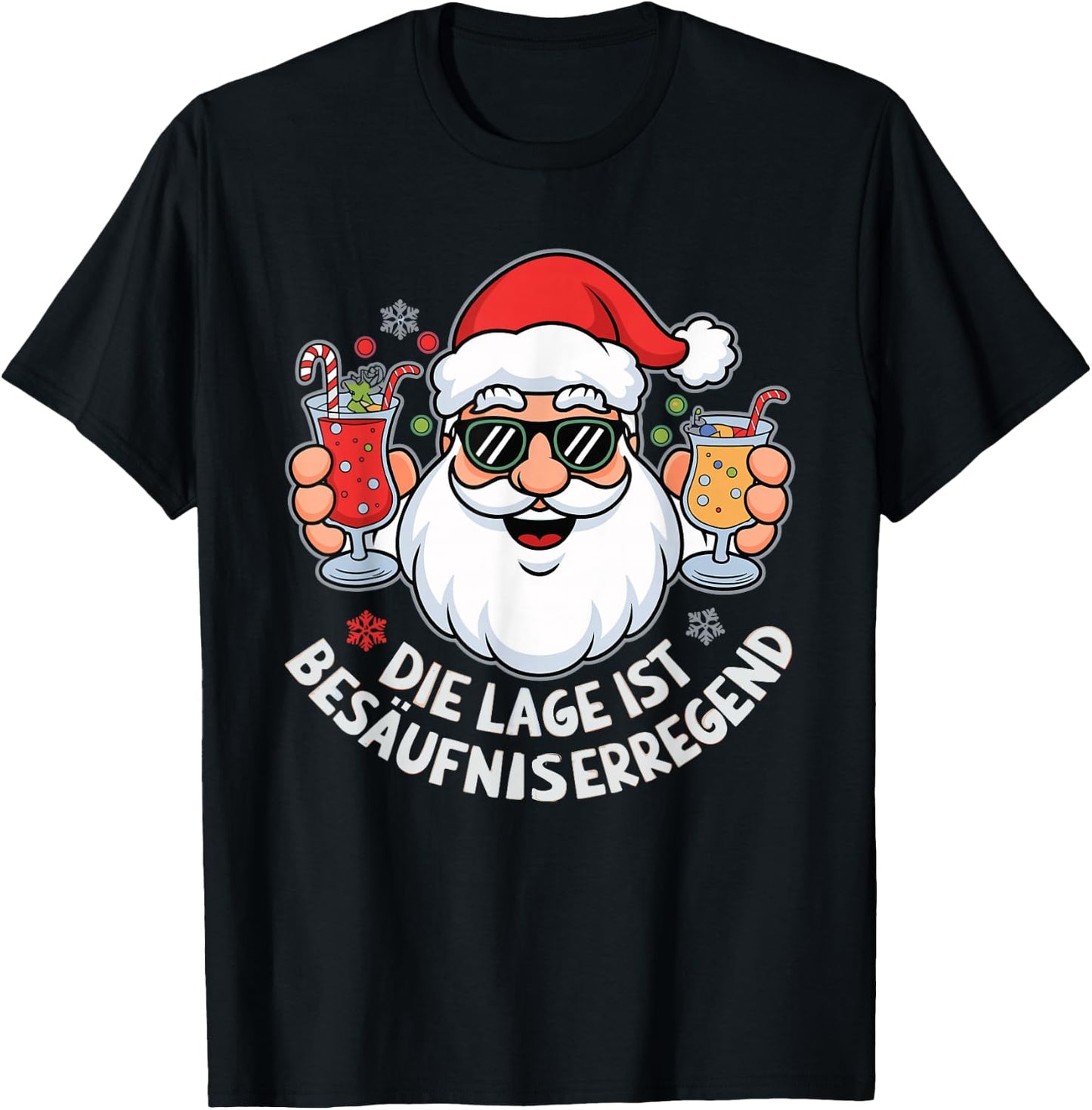 with German Text "Die Lage Ist Besäufniserregend Christmas", black T-Shirt - T-Shirt | Black