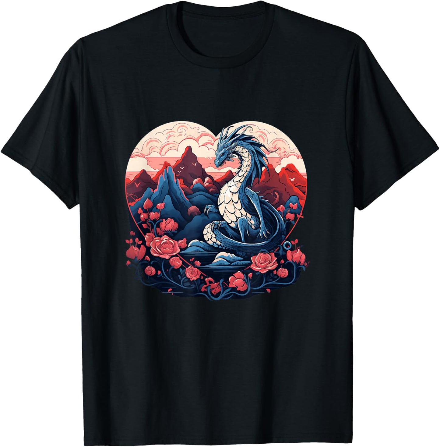Funny Flowers Dragon for Romantic Roses Lovers and Couples T-Shirt - T-Shirt | Black