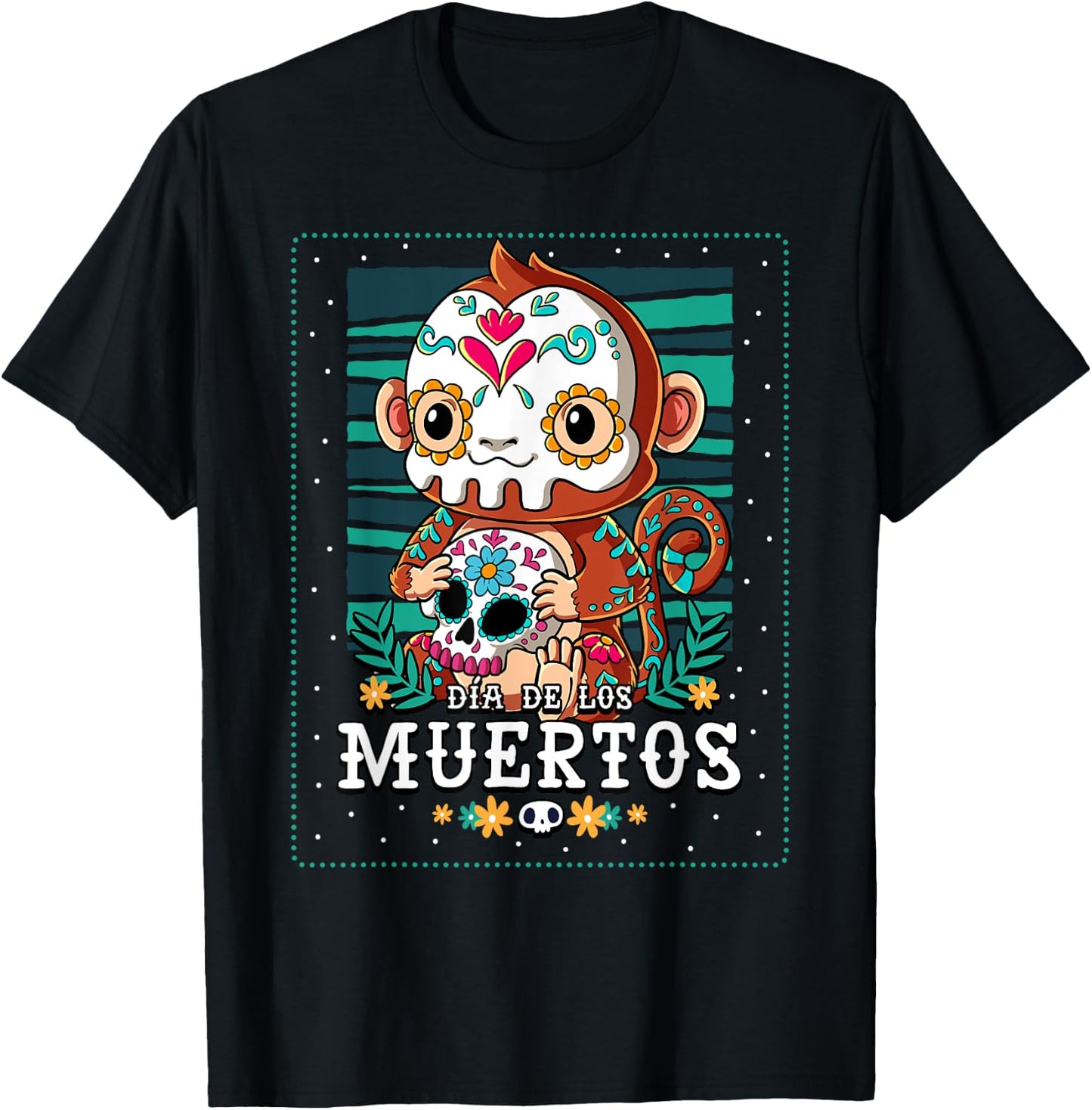 Dia De Los Muertos Monkey T-Shirt - T-Shirt | Black