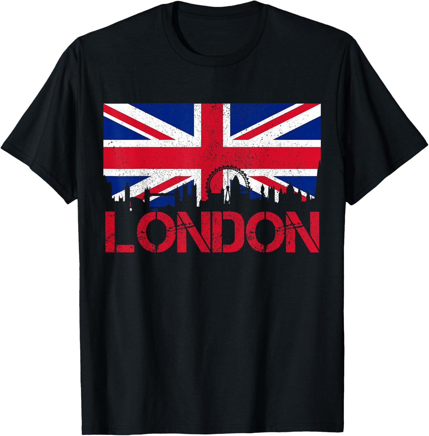 London Skyline UK England Union Jack T-Shirt - T-Shirt | Black