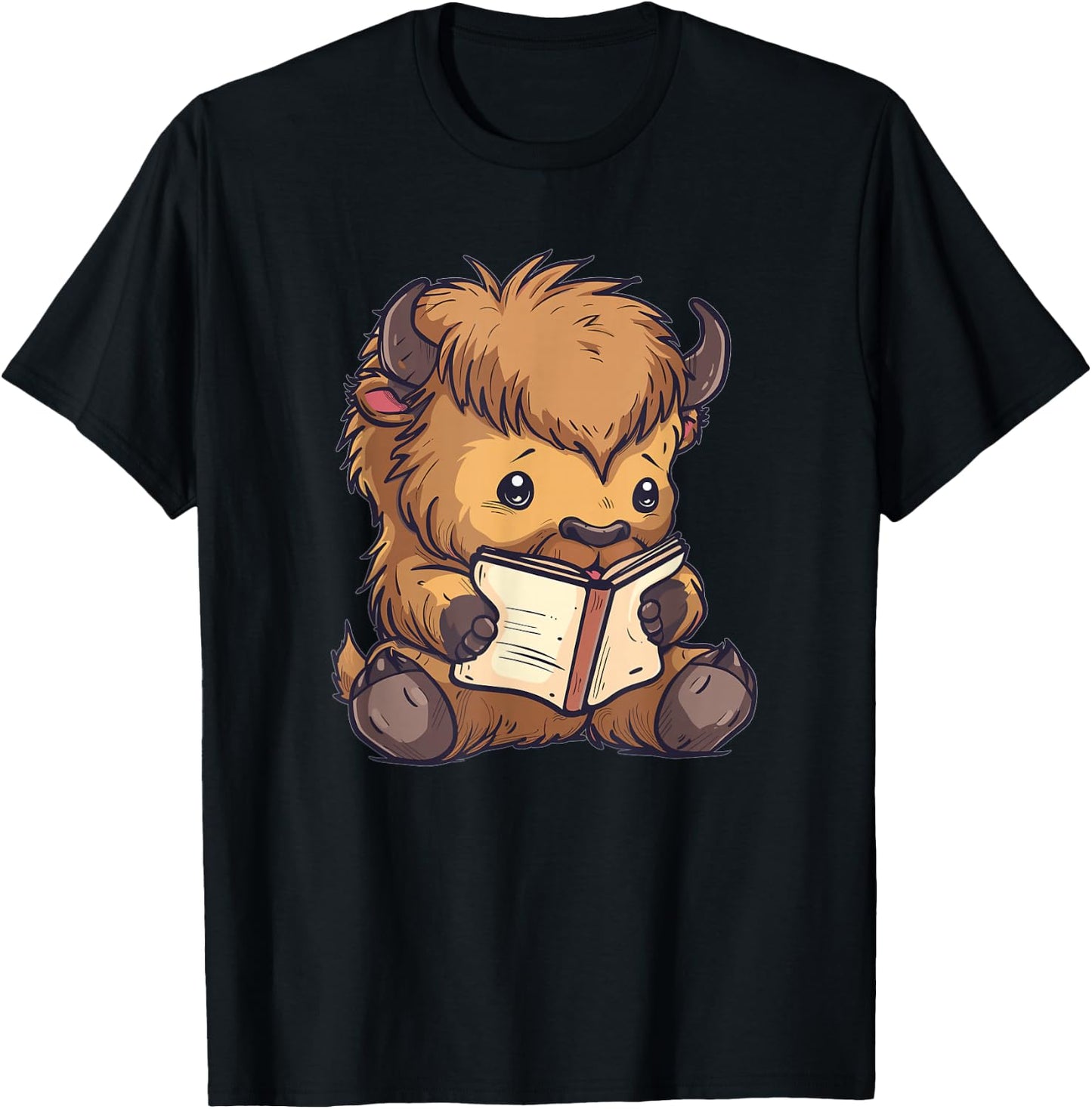 Cute Bison With Book I Kids Bison T-Shirt - T-Shirt | Black