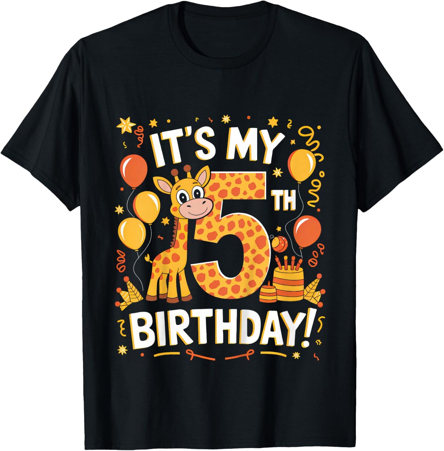 Kids Its My 5th Happy Birthday Giraffe 5 Years Old Party Toddlers T-Shirt - T-Shirt | Black