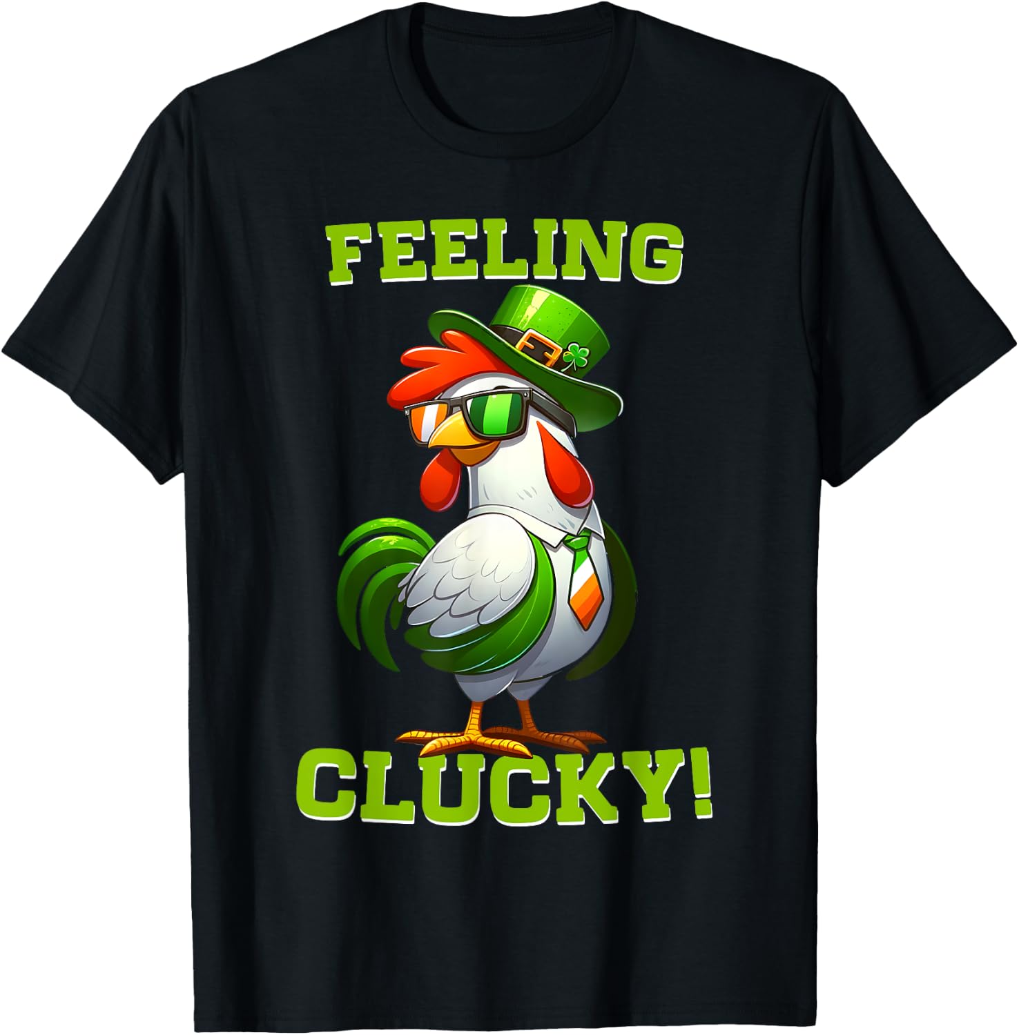 Feeling Clucky Funny Chicken St Patrick's Day Lucky Charm T-Shirt - T-Shirt | Black