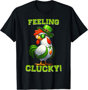 Feeling Clucky Funny Chicken St Patrick's Day Lucky Charm T-Shirt - T-Shirt | Black
