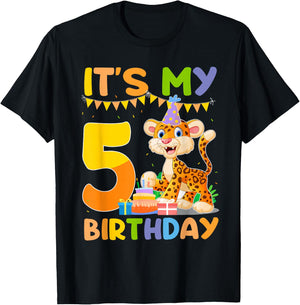 It's My 5th Birthday Leopard Cheetah 5 Year Old Birthday Par T-Shirt - T-Shirt | Black