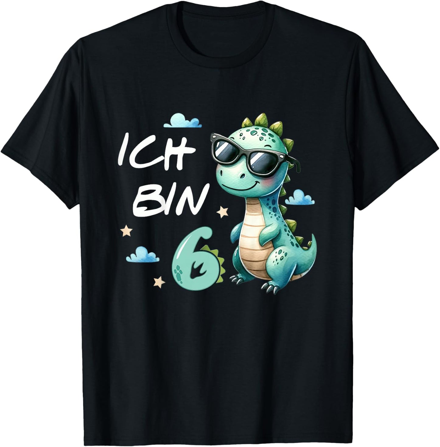 Children's 6th Birthday Boy Girl Gifts 6 Years Old Cool Dino , black T-Shirt - T-Shirt | Black