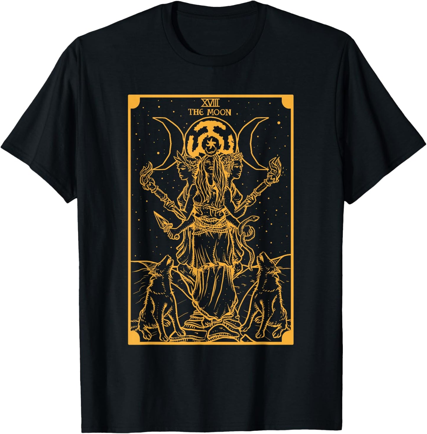 Gold Hecate Triple Moon Goddess Witch Hekate Tarot Card Gift T-Shirt - T-Shirt | Black