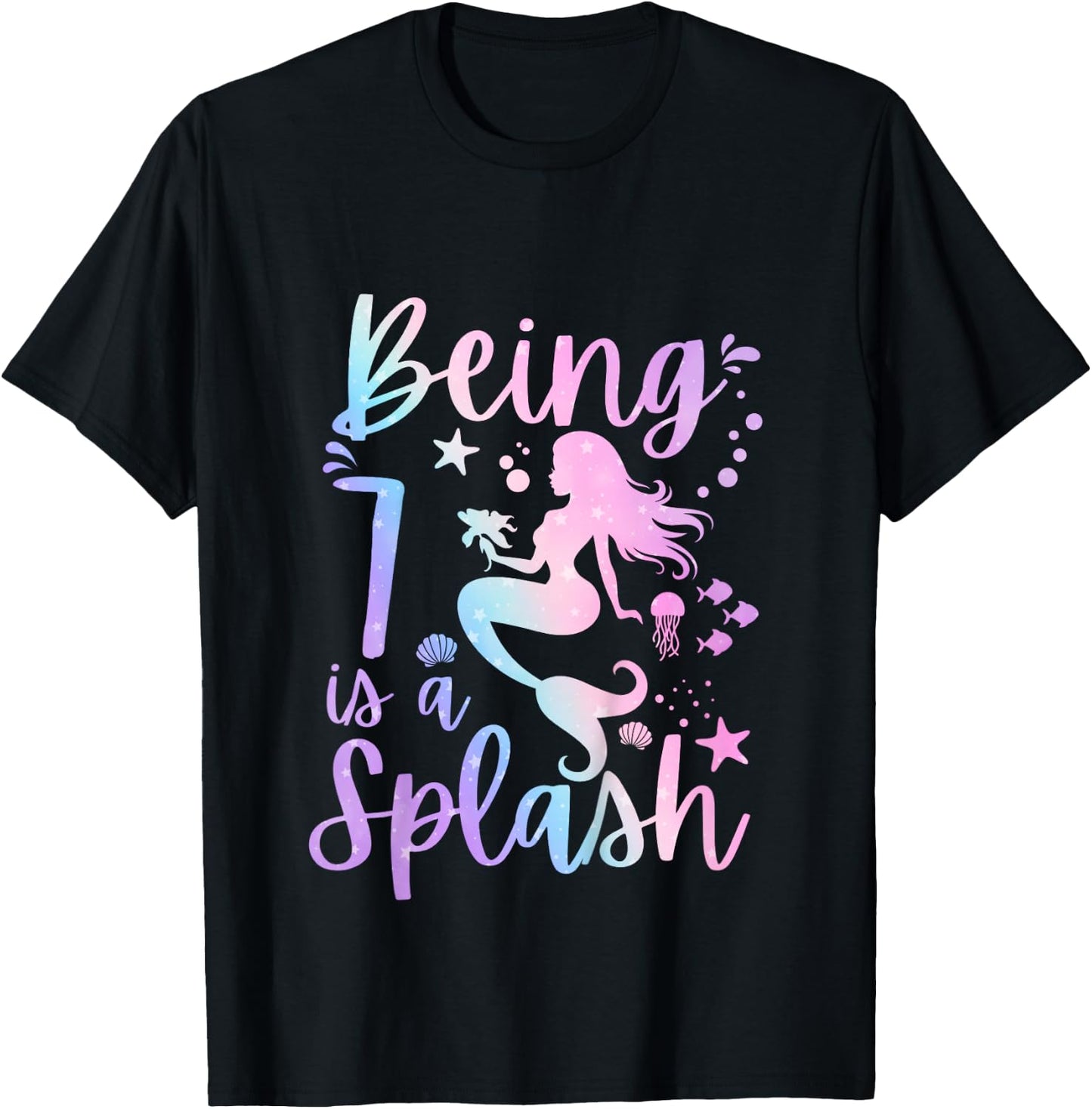 7 Year Old 7th Mermaid Birthday Under Sea Party Themed T-Shirt - T-Shirt | Black