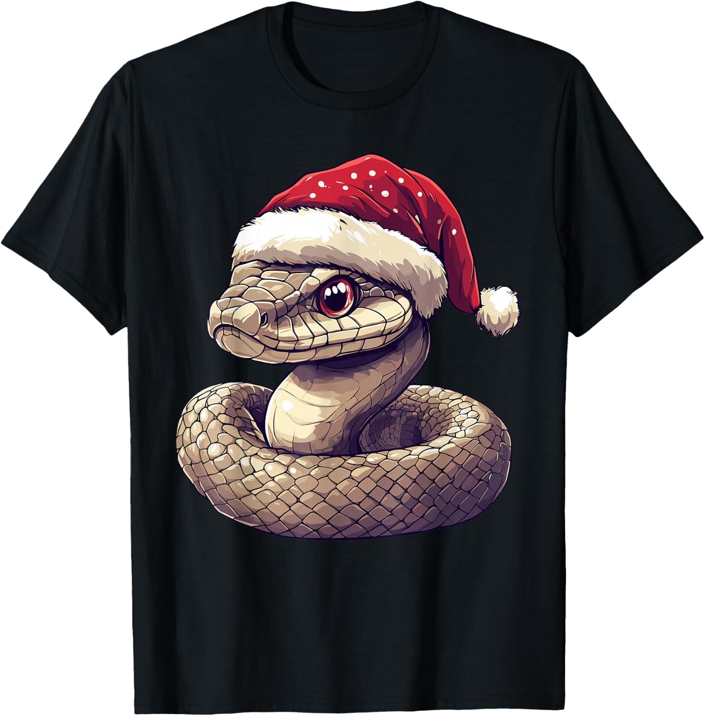 Funny Xmas Snake Lovers Christmas Pajama Snake Santa Hat T-Shirt - T-Shirt | Black