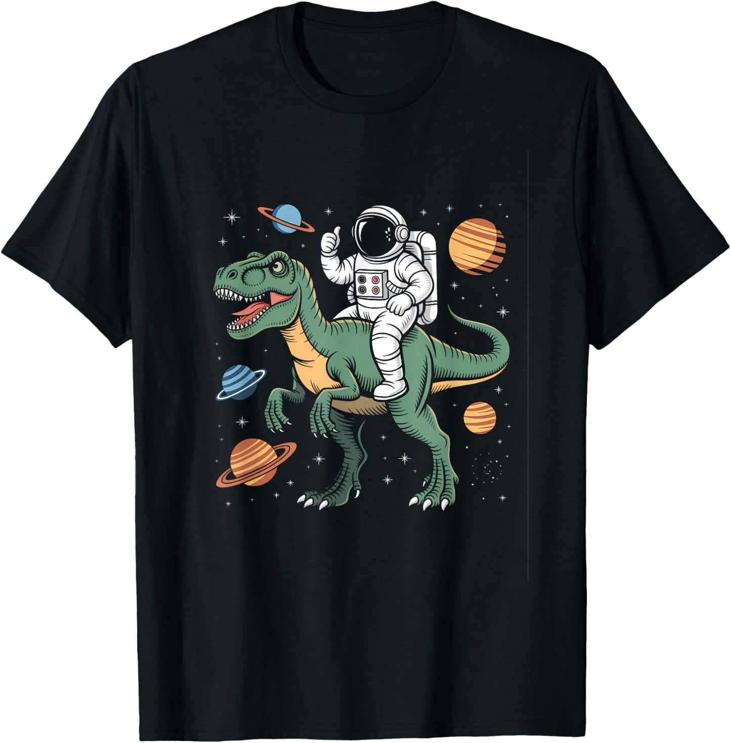 Astronaut On Dino Trex Space Rocker Boys Kids Toddler T-Shirt - T-Shirt | Black