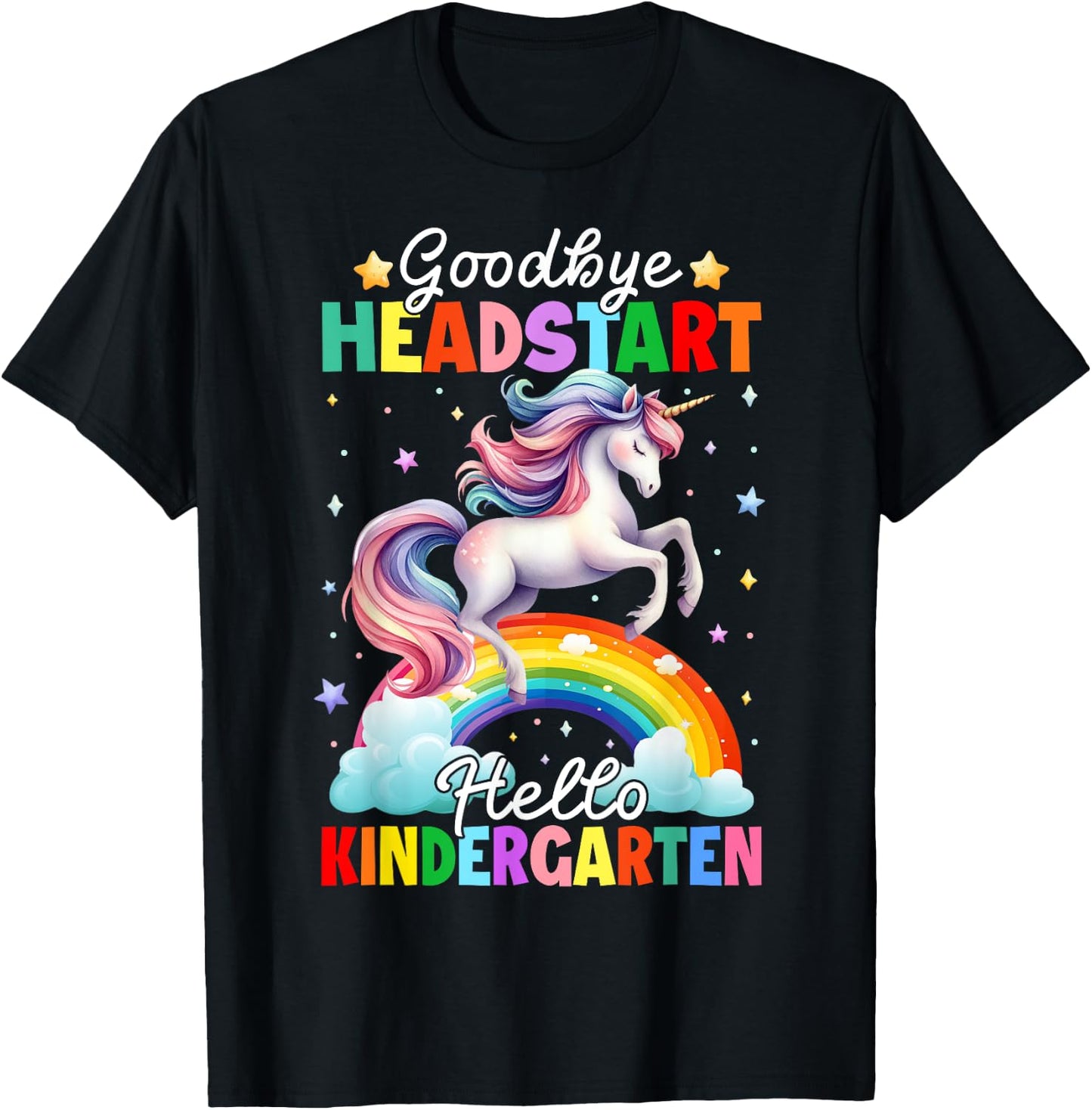 Kids Goodbye Headstart Hello Kindergarten Unicorn Graduation T-Shirt - T-Shirt | Black