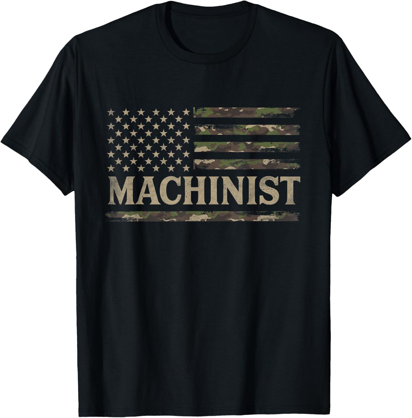 Camo Machinist Camourflage USA Flag Fathers Day T-Shirt - T-Shirt | Black