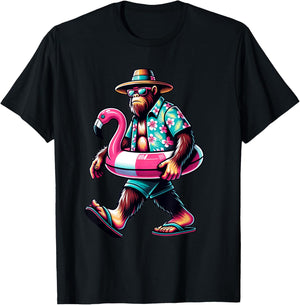 Bigfoot Pink Flamingo Aloha Pool Party Hawaiian Party T-Shirt - T-Shirt | Black