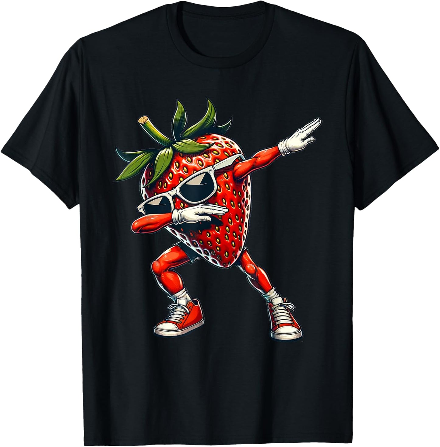 Dabbing Red Strawberry Funny Red Berry with Strawberry T-Shirt - T-Shirt | Black