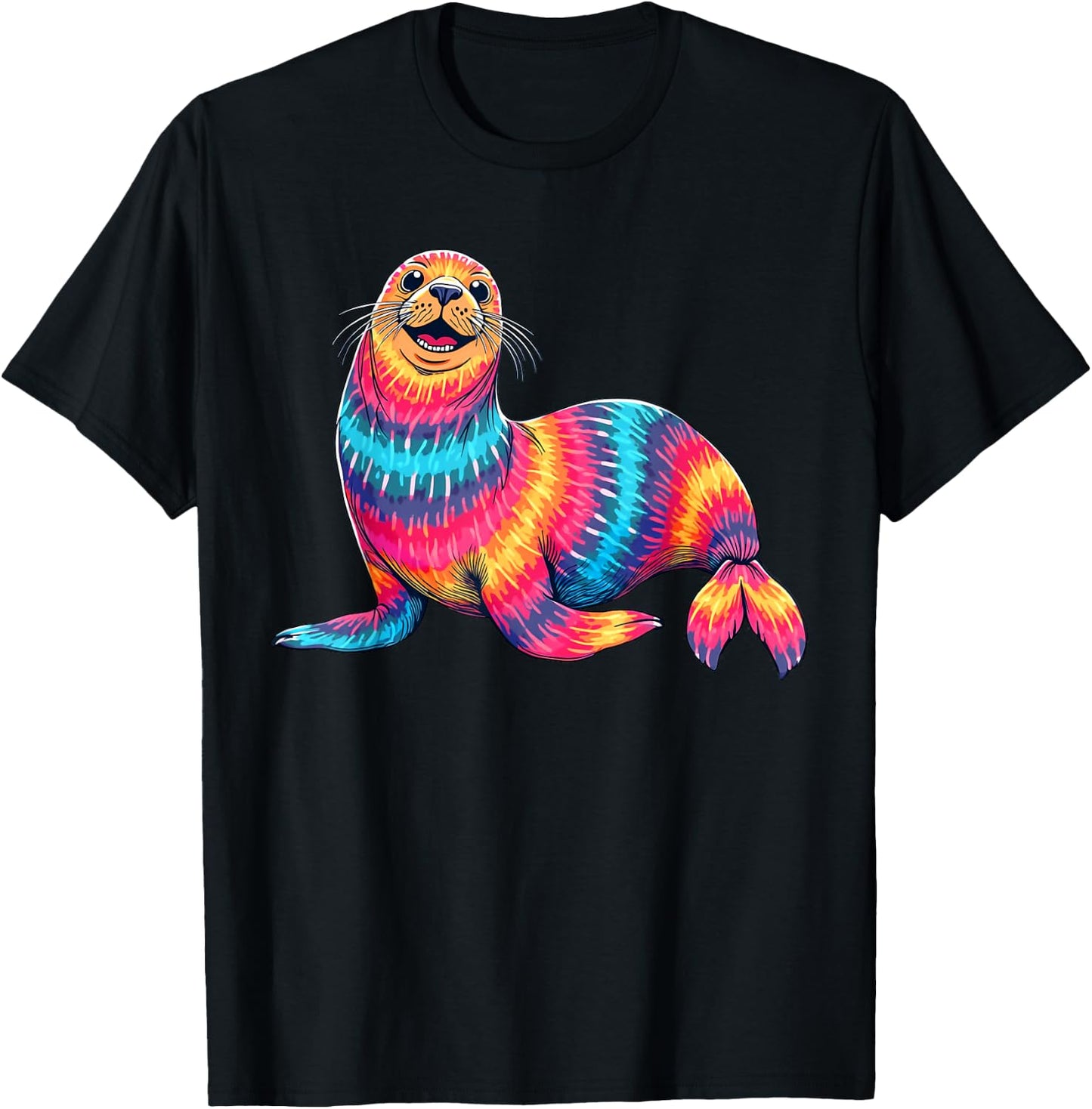 Tie Dye Seal Colorful Hippie Seal Rainbow T-Shirt - T-Shirt | Black