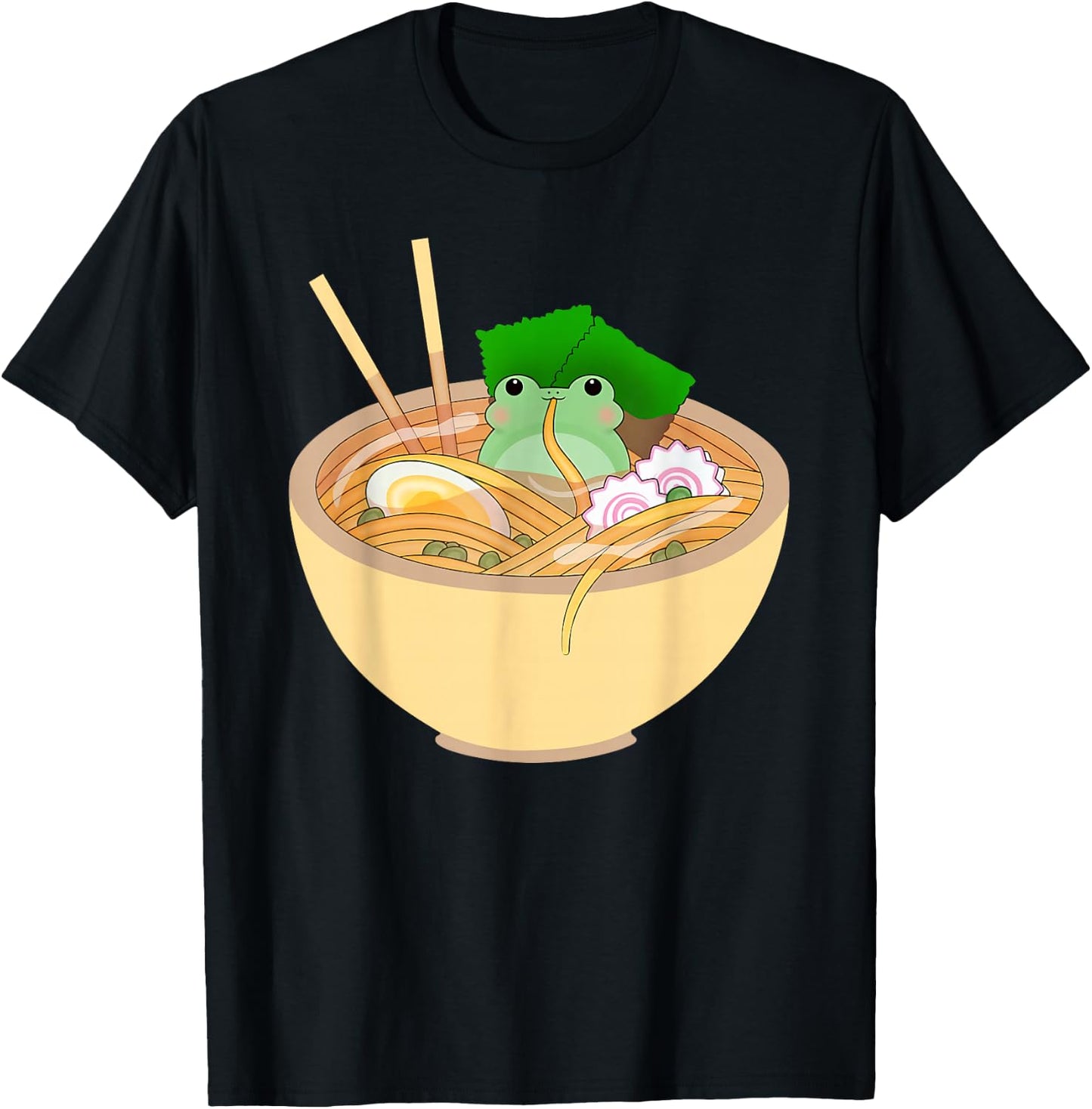Cute Kawaii Frog Eating In Ramen Bowl T-Shirt - T-Shirt | Black