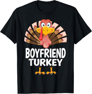 Thanksgiving Boyfriend Turkey Matching Pajama T-Shirt - T-Shirt | Black