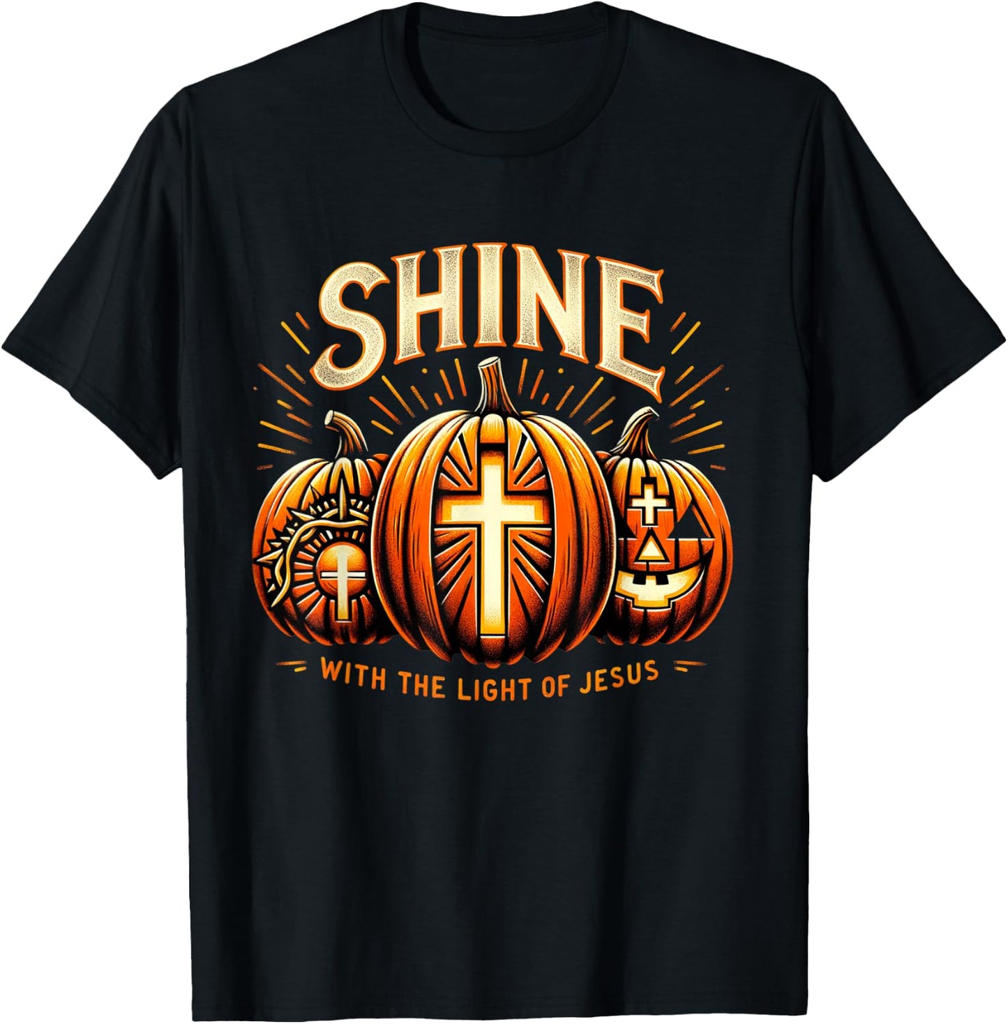 Halloween Scary Pumpkin Shine With Light Of Jesus Christian T-Shirt - T-Shirt | Black