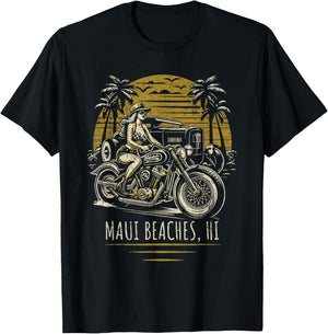 Maui Beaches Hawaii Motorcycle Hotrod Vintage Design T-Shirt - T-Shirt | Black