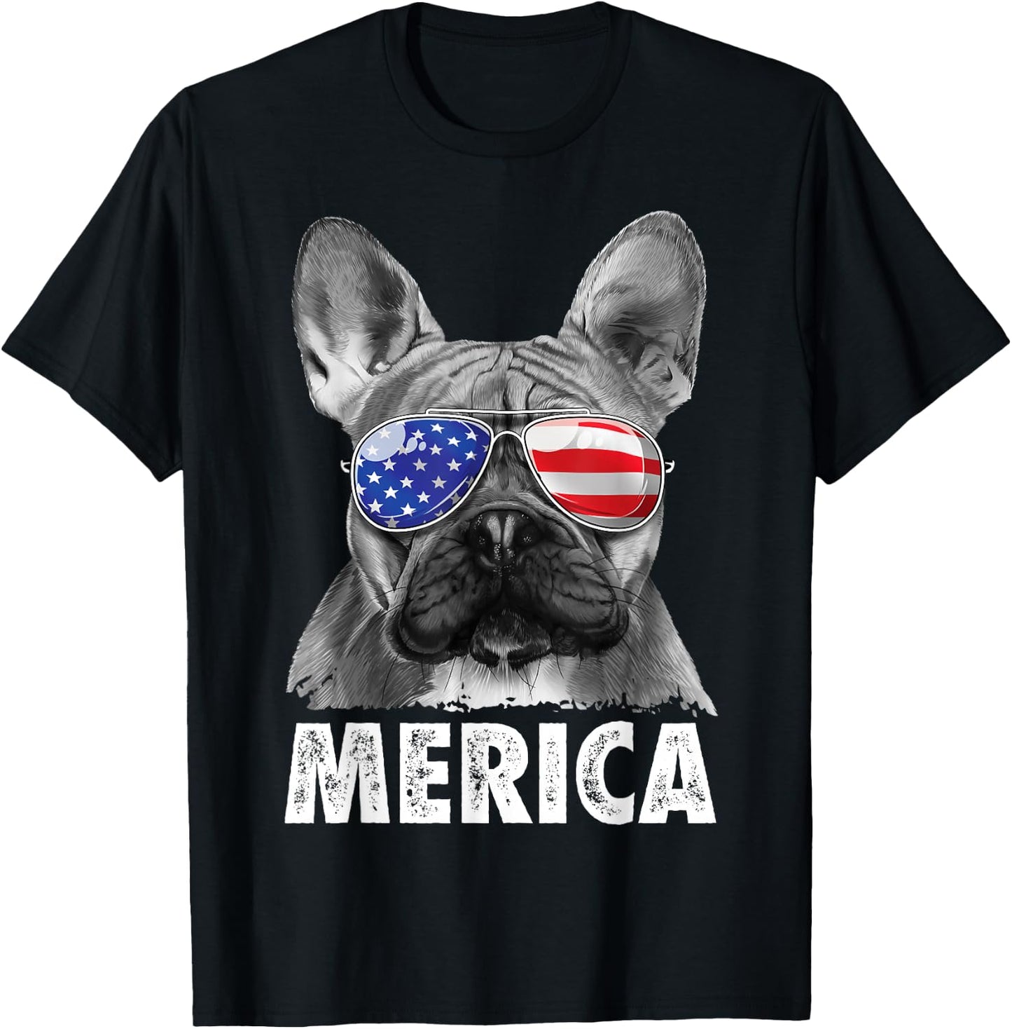 French Bulldog 4th of July Merica American Flag Sunglasses T-Shirt - T-Shirt | Black