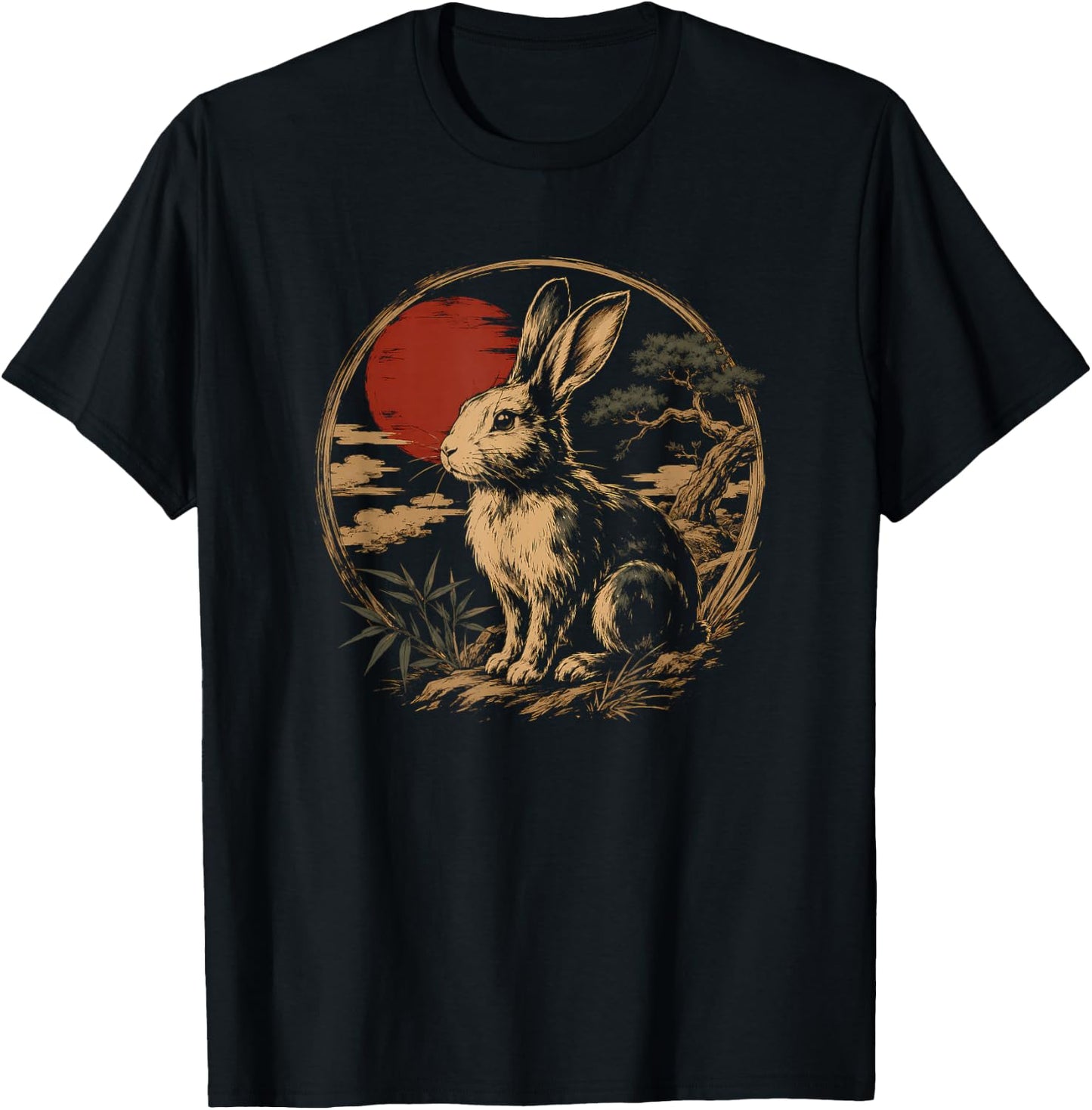 Rabbit Japanese Art Design T-Shirt - T-Shirt | Black