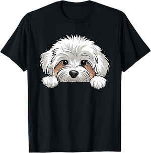 Cute Maltipoo Peeking Pocket Puppy Funny Dog Lover T-Shirt - T-Shirt | Black