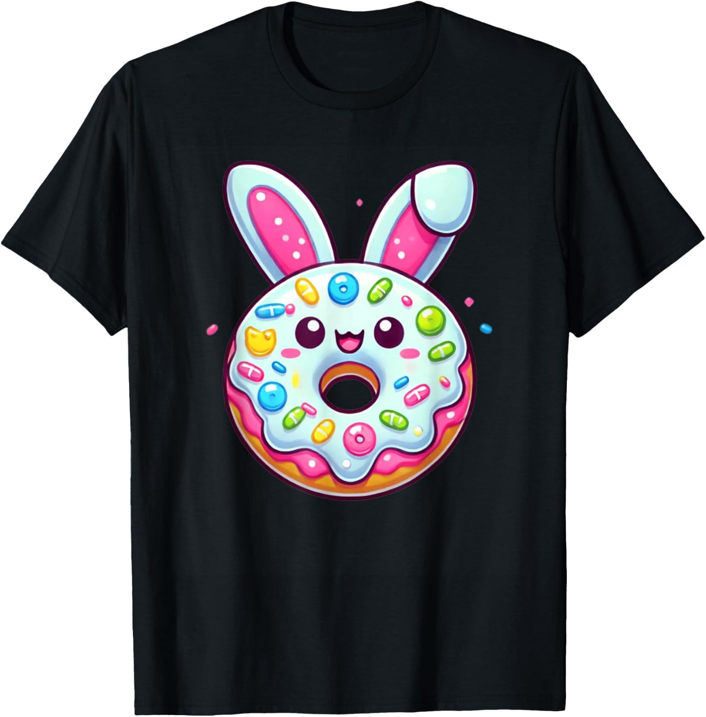 Funny Donut Easter Shirt with Bunny Ears for Boys Girls Kids T-Shirt - T-Shirt | Black