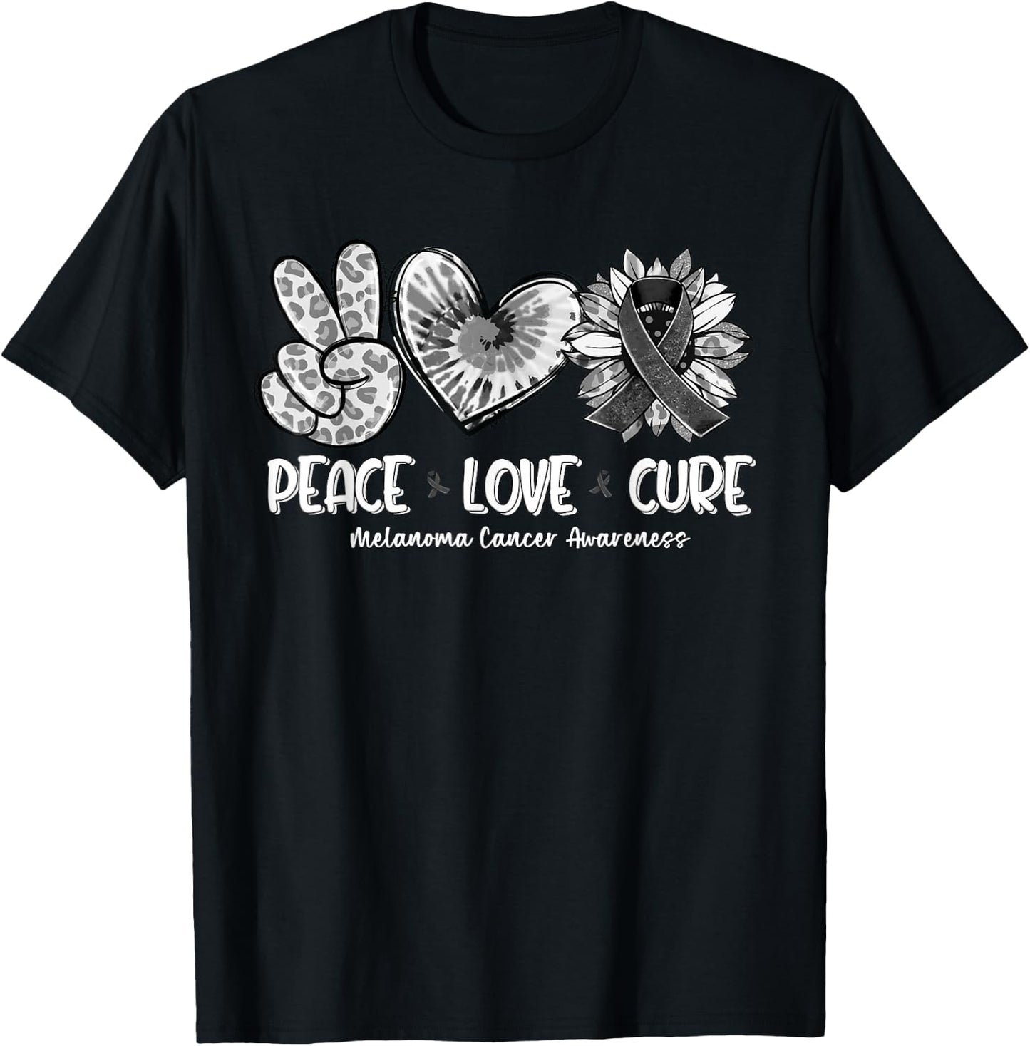 Peace Love Cure Sunflower Melanoma Cancer Awareness Gifts T-Shirt - T-Shirt | Black