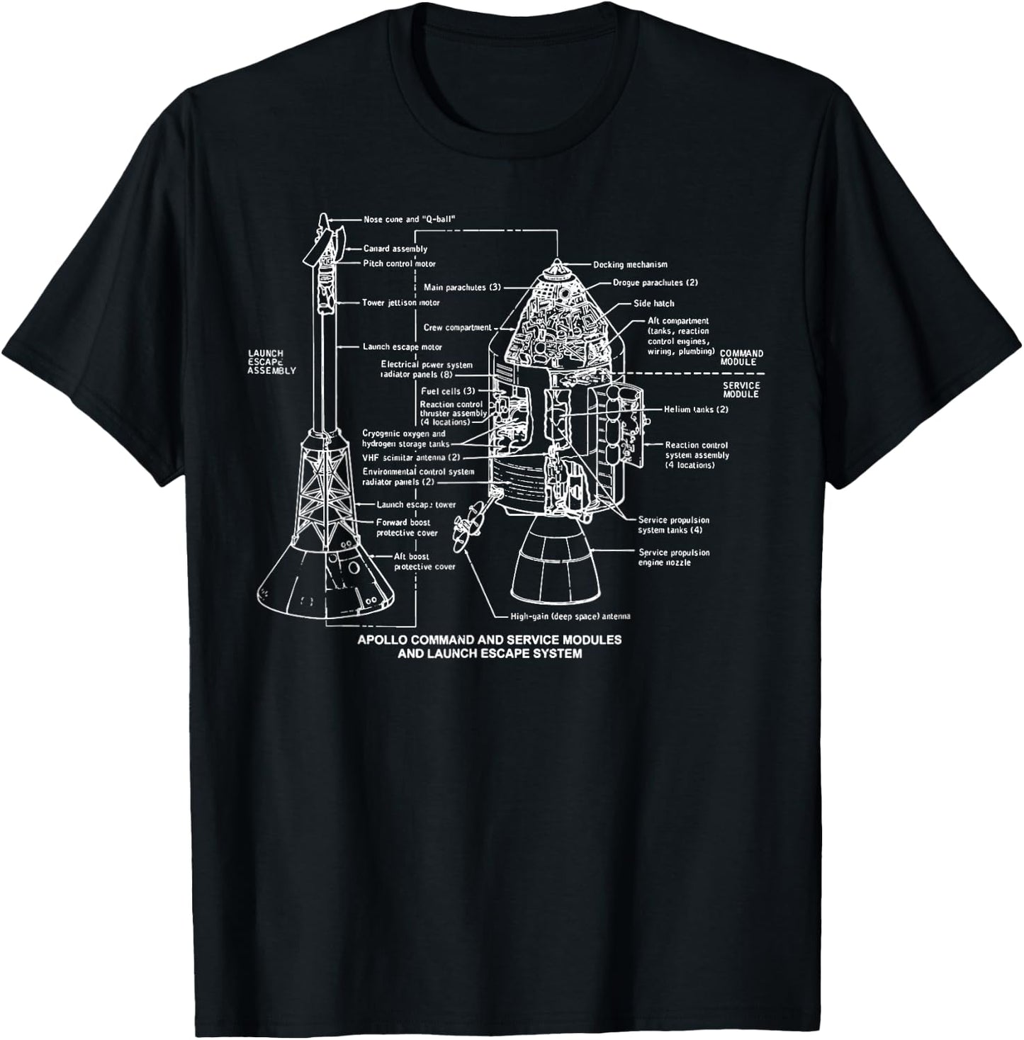 Apollo Launch Escape System Space Module Diagram Blueprint T-Shirt - T-Shirt | Black