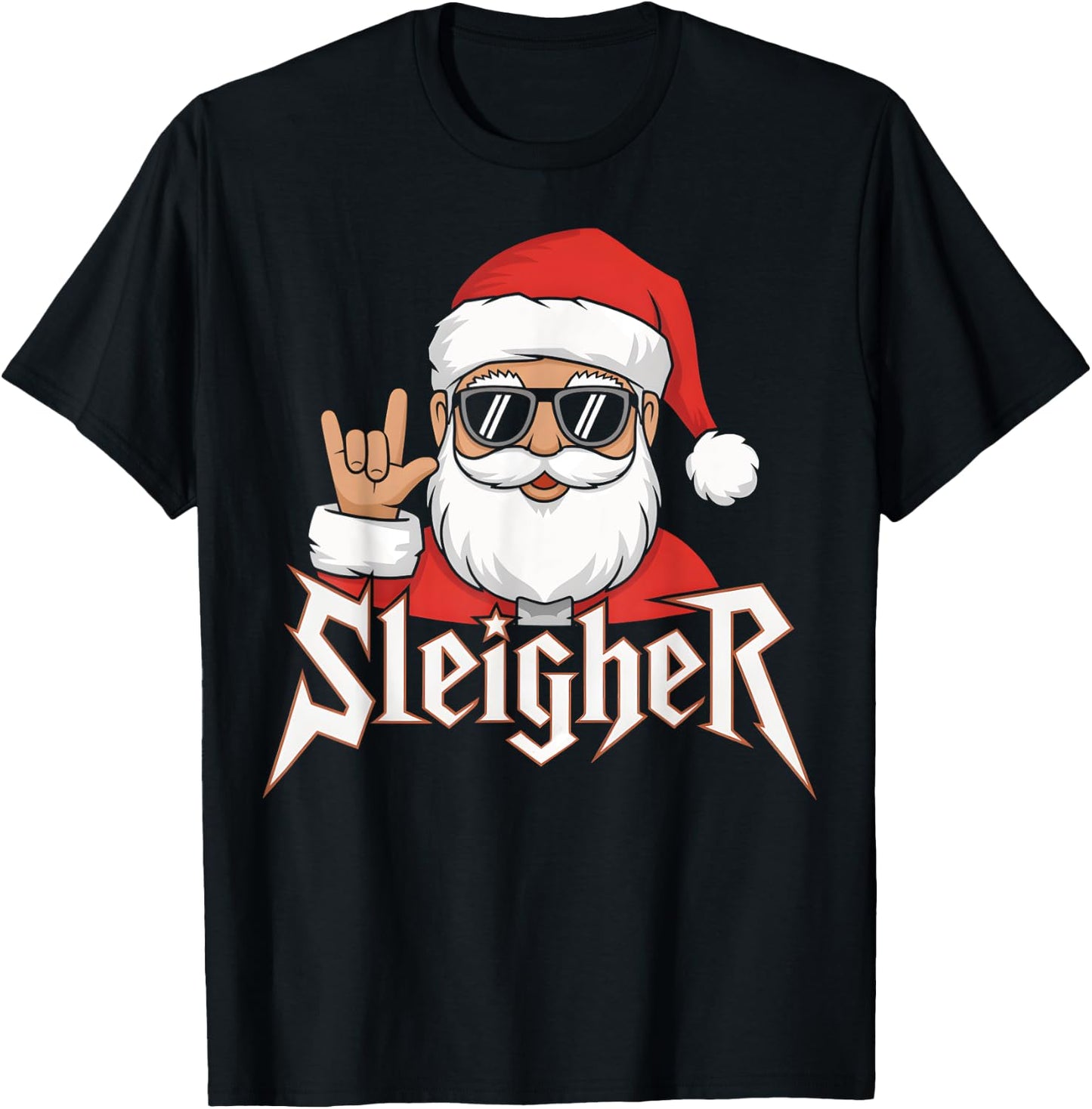 Sleigher Santa Claus Funny Rock Music Santa Claus Christmas T-Shirt - T-Shirt | Black
