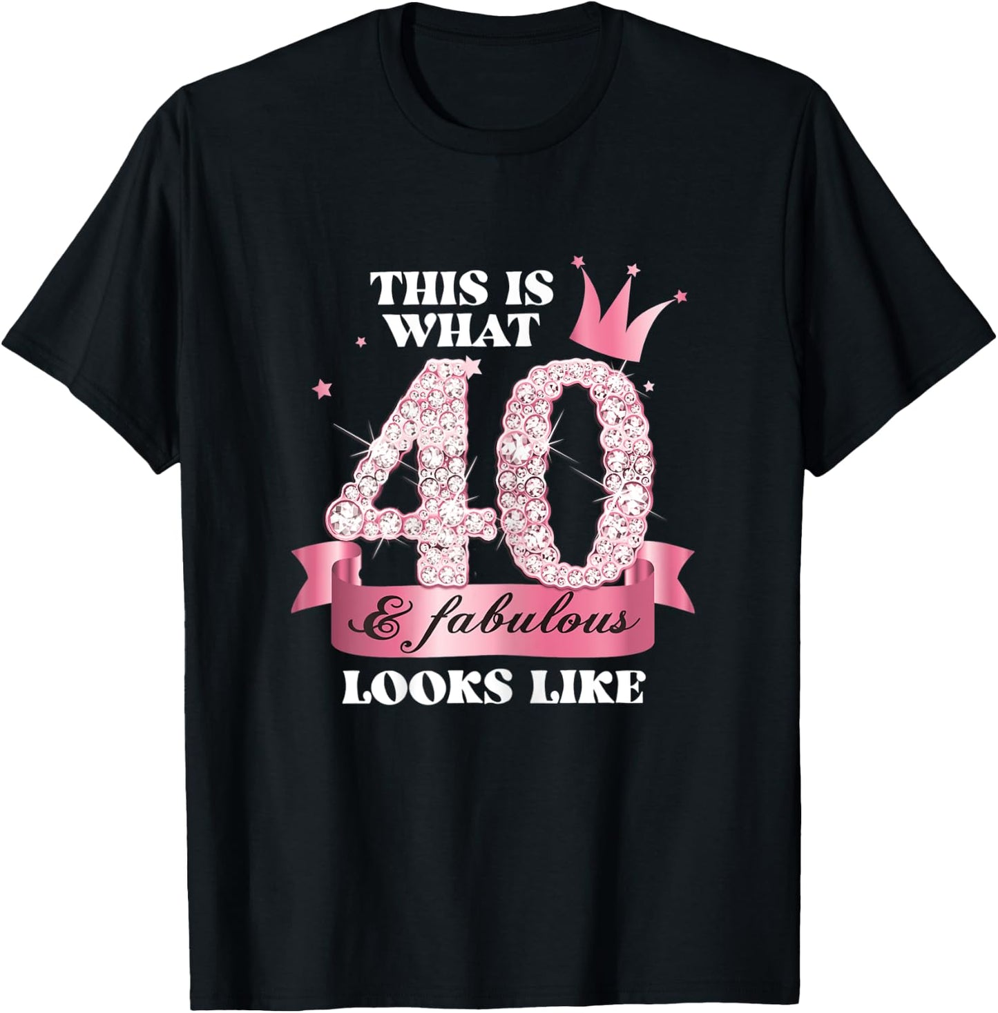 40 & Fabulous I Pink Black Party Group Photo Outfit T-Shirt - T-Shirt | Black