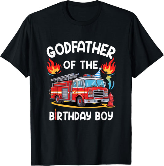 Godfather Of The Birthday Boy Fire Truck Firefighter 1St T-Shirt - T-Shirt | Black