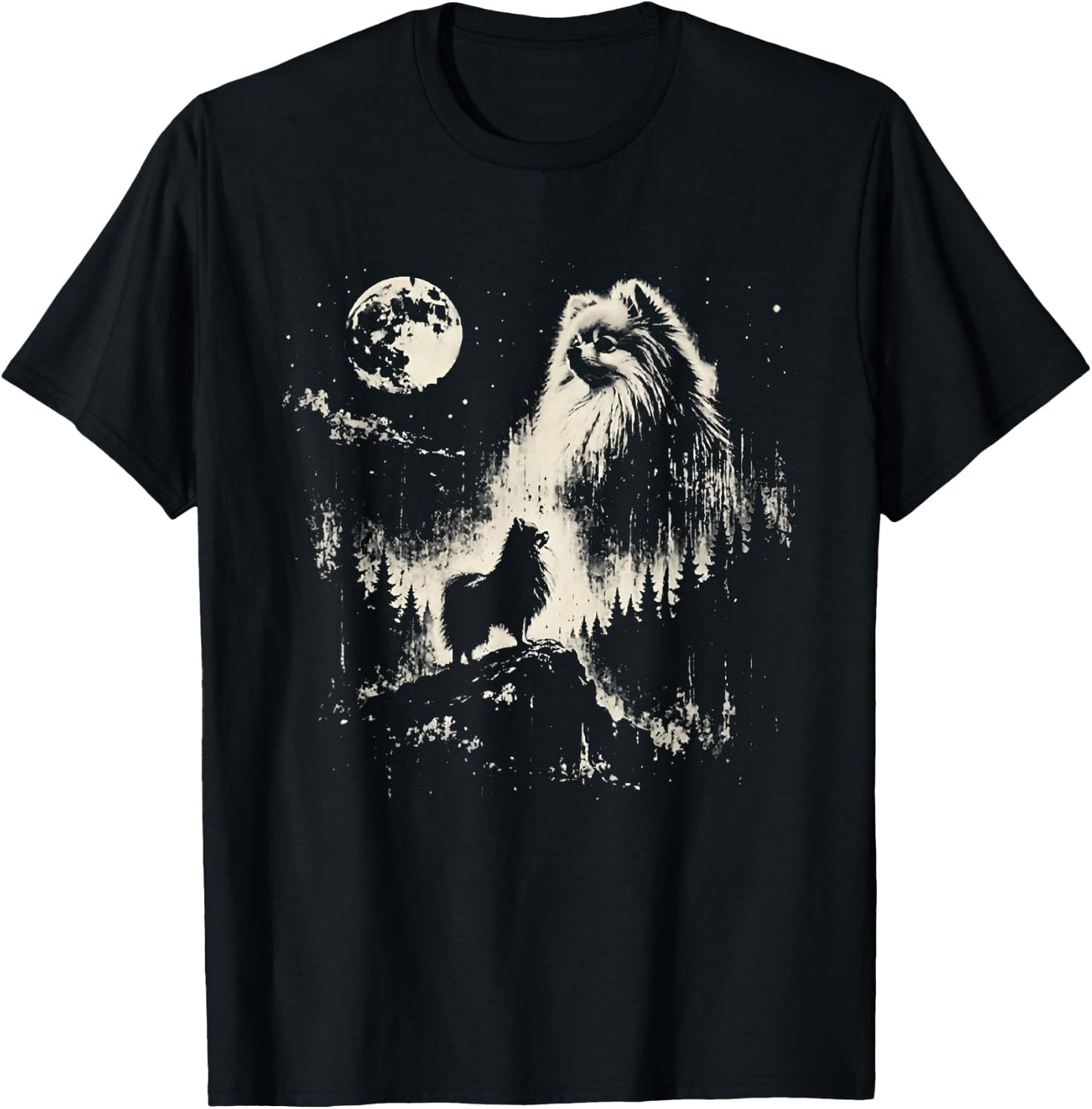 Pomeranian Howling at the Moon T-Shirt - T-Shirt | Black