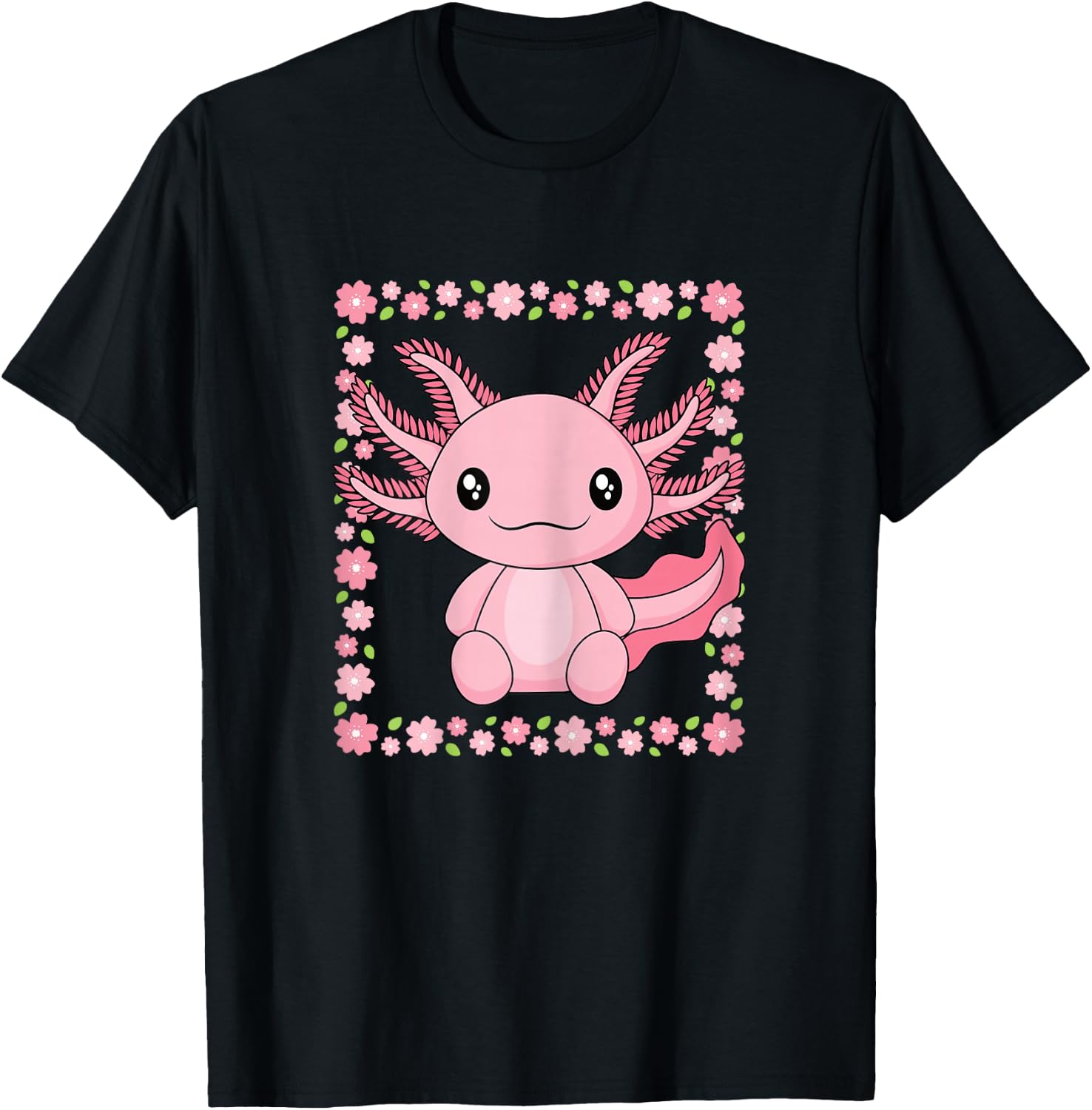 Cute Kawaii Axolotl Lover Women Girls Kids T-Shirt - T-Shirt | Black